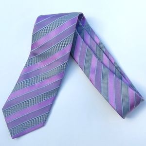 Purple, Silverish Gray Stripe Patterned Visconti Di Roma Tie - Made in Italy